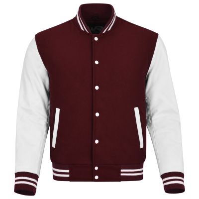 Varsity Jacket Maroon with White Sleeves