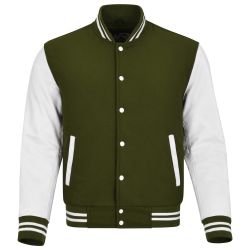Varsity Jacket Olive Green with White Sleeves