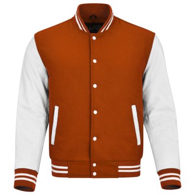 Varsity Jacket Orange with White Sleeves
