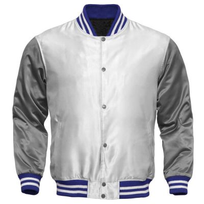 Satin Varsity Jacket White & Grey