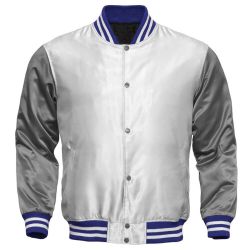 Satin Varsity Jacket White & Grey
