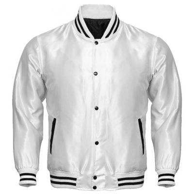 Satin Varsity Jacket White